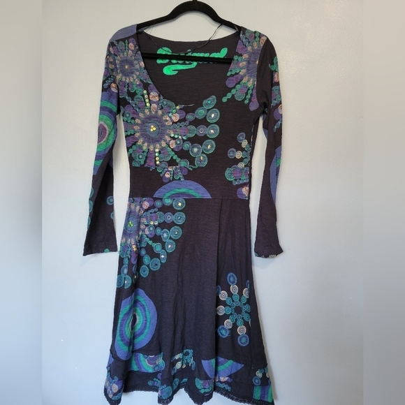 Desigual Artsy Print Dress Blue Small - Picture 1 of 13